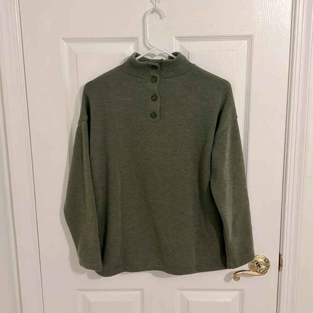 Madewell Mockneck Button-Back Top Sweater NWT In Loden Green Size Small